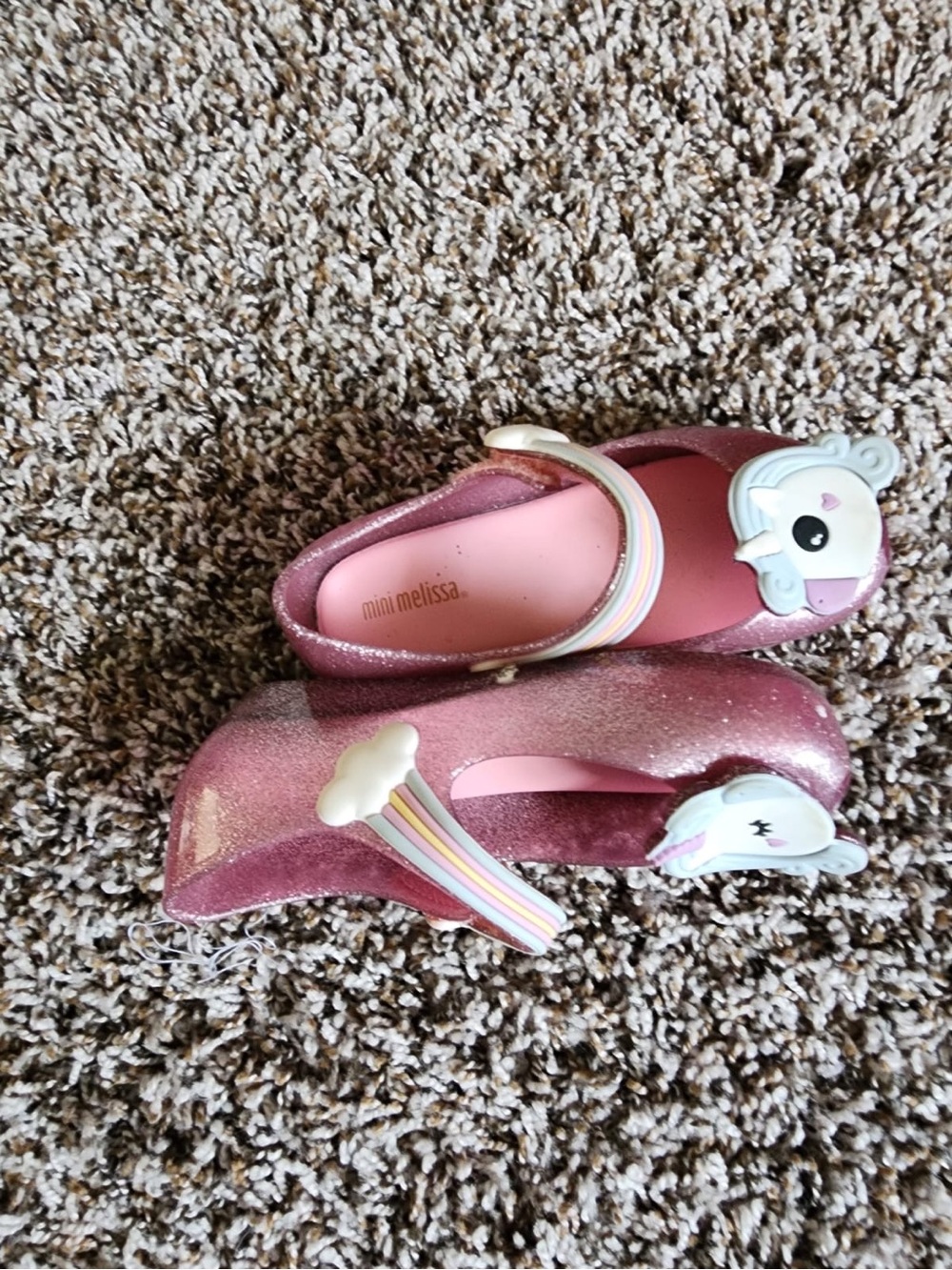 Mini Melissa Glitter Pink Mary Janes with Unicorn & Rainbow Charms